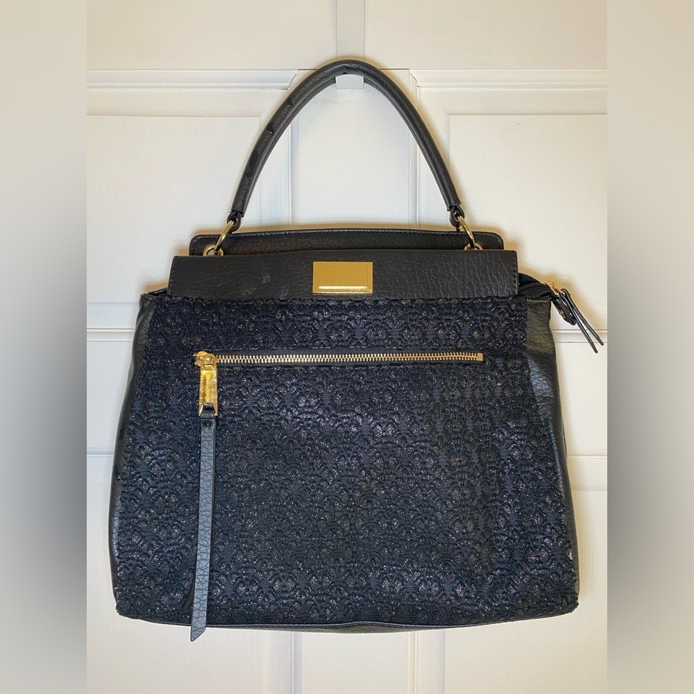 Juicy Couture Glittery Fabric‎ and Vegan Leather Black Handbag w/ Gold - New Y
